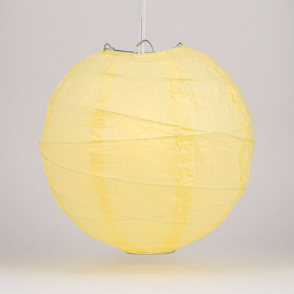 16" Lemon Yellow Chiffon Round Paper Lantern, Crisscross Ribbing, Chinese Hanging Wedding & Party Decoration - PaperLanternStore.com - Paper Lanterns, Decor, Party Lights & More
