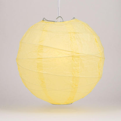 36" Lemon Yellow Chiffon Round Paper Lantern, Crisscross Ribbing, Chinese Hanging Wedding & Party Decoration