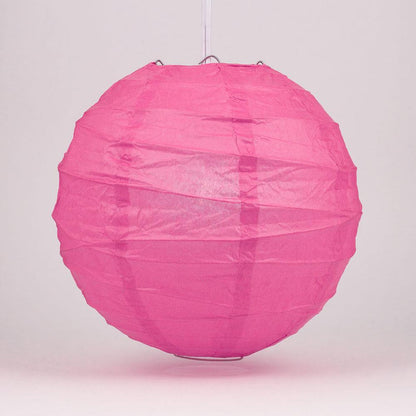 24" Fuchsia / Hot Pink Round Paper Lantern, Crisscross Ribbing, Chinese Hanging Wedding & Party Decoration