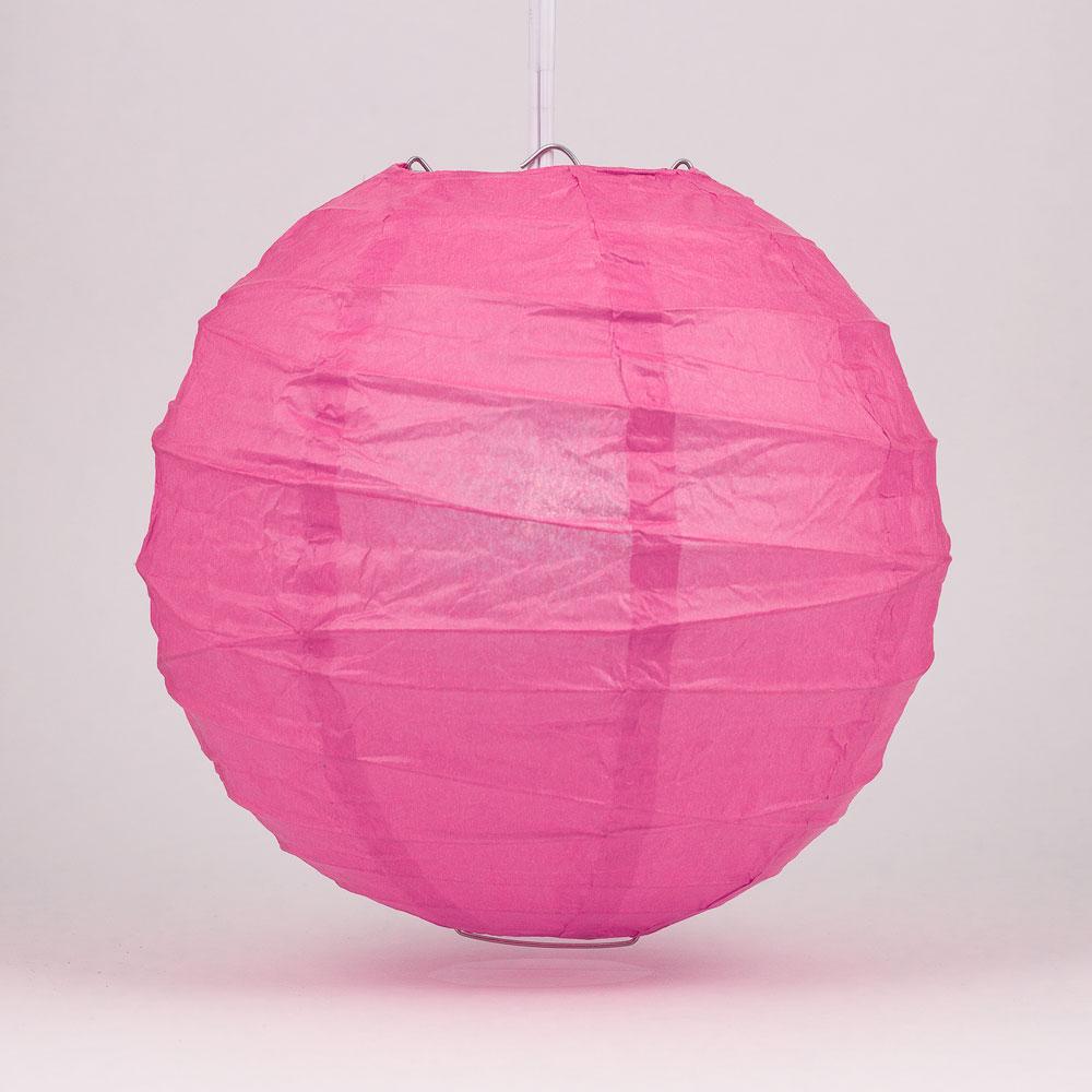 BULK PACK (12) 16" Fuchsia / Hot Pink Round Paper Lantern, Crisscross Ribbing, Chinese Hanging Wedding & Party Decoration