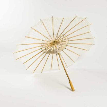 32" Beige / Ivory Paper Parasol Umbrella, Scallop Blossom Shaped - PaperLanternStore.com - Paper Lanterns, Decor, Party Lights & More