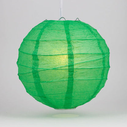 BULK PACK (12) 16" Emerald Green Round Paper Lantern, Crisscross Ribbing, Chinese Hanging Wedding & Party Decoration
