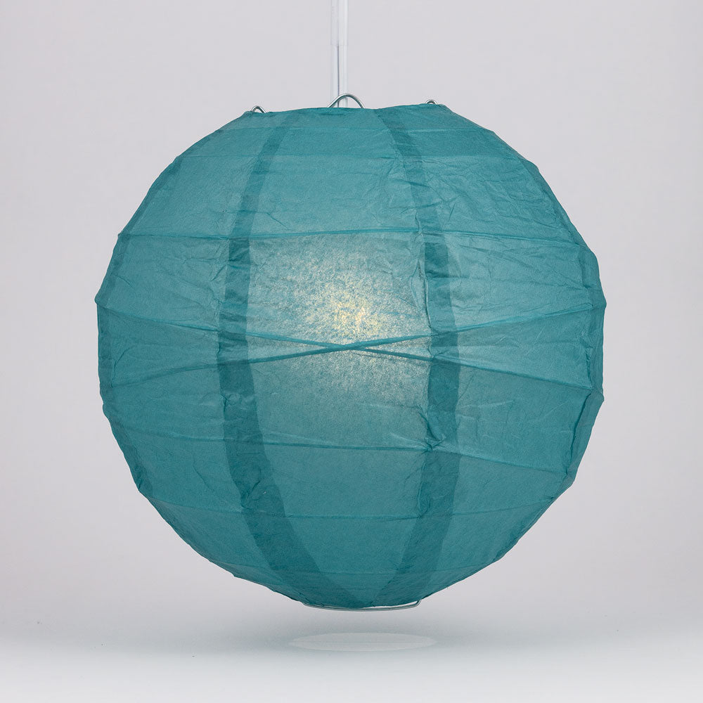 24" Tahiti Teal Round Paper Lantern, Crisscross Ribbing, Chinese Hanging Wedding & Party Decoration - PaperLanternStore.com - Paper Lanterns, Decor, Party Lights & More