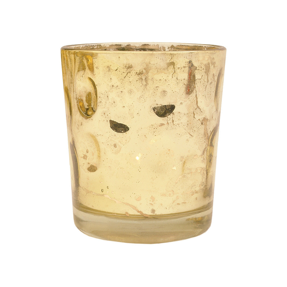 24 Pack | Vintage Mercury Glass Candle Holders (3-Inch, Tess Design, Gold) - for use with Tea Lights - for Home Décor, Parties and Wedding Decorations - PaperLanternStore.com - Paper Lanterns, Decor, Party Lights & More