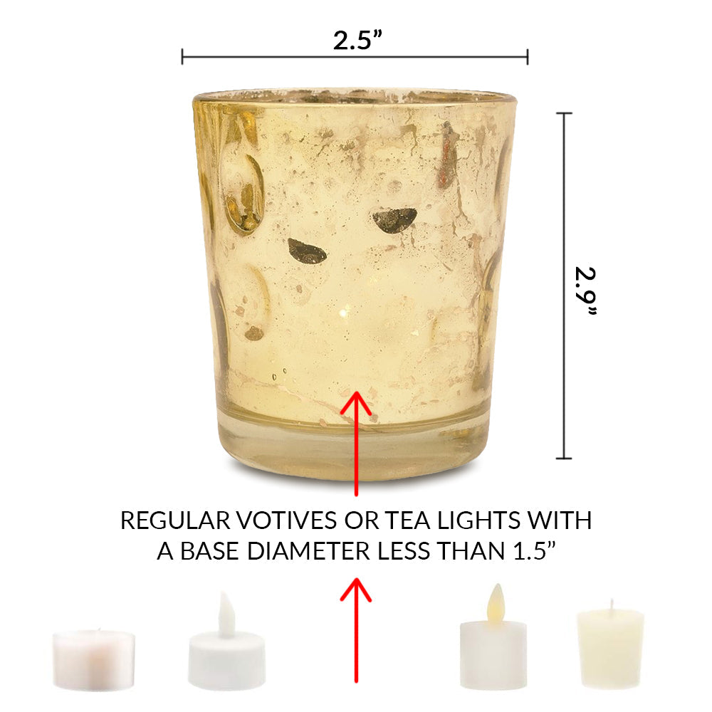24 Pack | Vintage Mercury Glass Candle Holders (3-Inch, Tess Design, Gold) - for use with Tea Lights - for Home Décor, Parties and Wedding Decorations - PaperLanternStore.com - Paper Lanterns, Decor, Party Lights & More