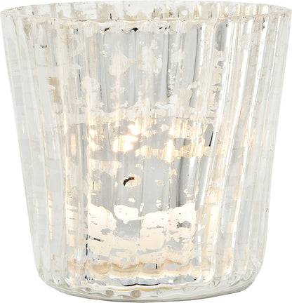 24 Pack | Vintage Mercury Glass Candle Holders (3-Inch, Caroline Design, Vertical Motif, Silver) - For use with Tea Lights - Home Decor, Parties and Wedding Decorations - PaperLanternStore.com - Paper Lanterns, Decor, Party Lights & More