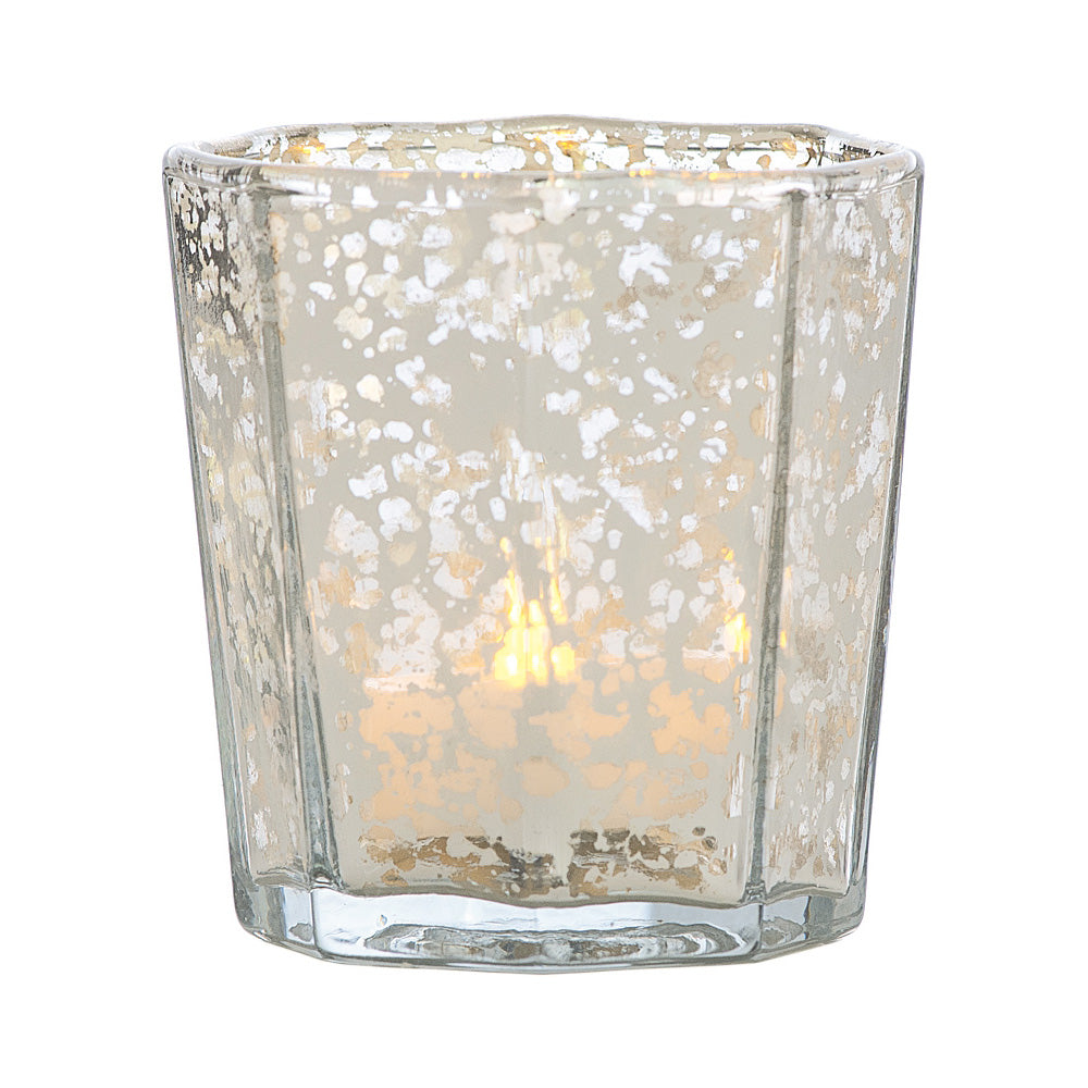 24 Pack | Vintage Mercury Glass Candle Holder (2.75-Inch, Patricia Design, Silver) - PaperLanternStore.com - Paper Lanterns, Decor, Party Lights & More