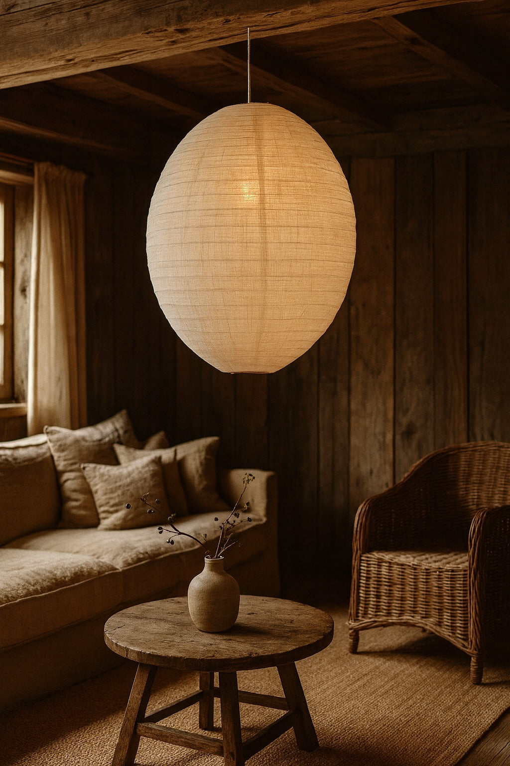 Kawaii Shaped Linen Fabric Lantern Lampshade, Handcrafted, Durable, White Beige (16"W x 20"H)