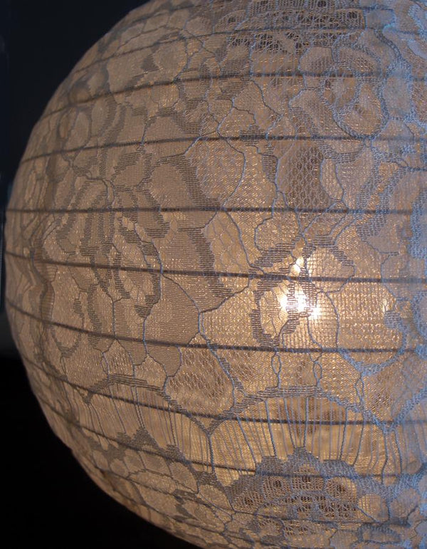 9" Beige / Ivory Lace Fabric Bamboo Hand Fan for Weddings - PaperLanternStore.com - Paper Lanterns, Decor, Party Lights & More