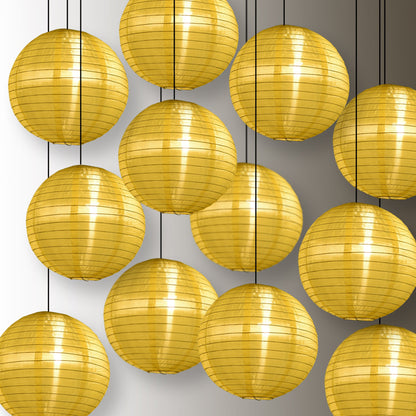 BULK PACK (12) 10" Yellow Shimmering Nylon Lantern, Even Ribbing, Durable, Hanging