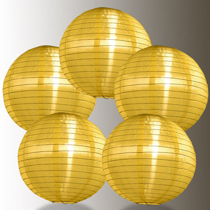 5-PACK 10" Yellow Shimmering Nylon Lantern, Even Ribbing, Durable, Hanging