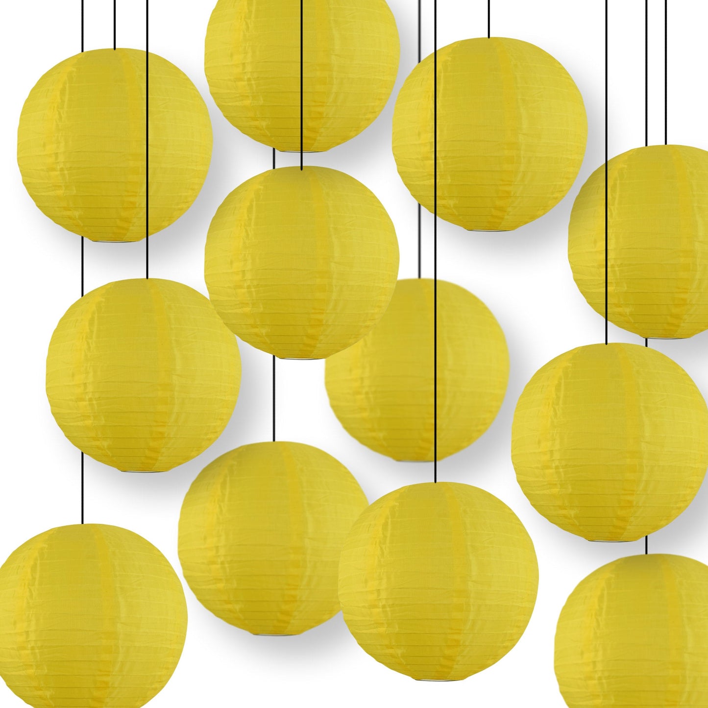 BULK PACK (12) 18" Yellow Shimmering Nylon Lantern, Even Ribbing, Durable, Hanging