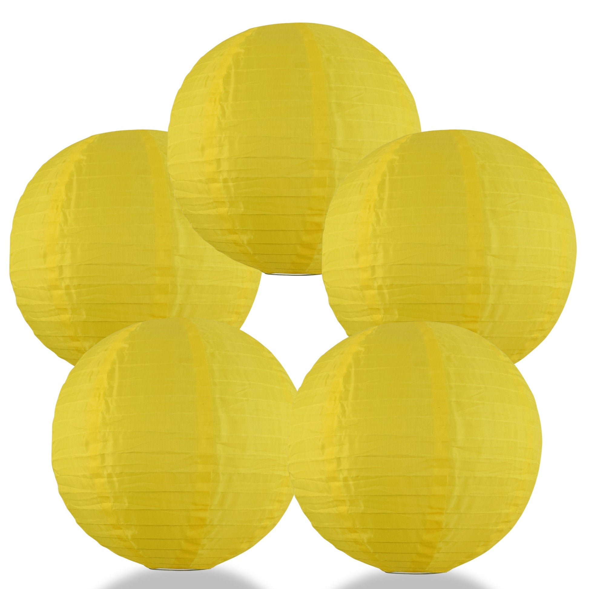 BULK PACK (5) 18" Yellow Shimmering Nylon Lantern, Even Ribbing, Durable, Hanging