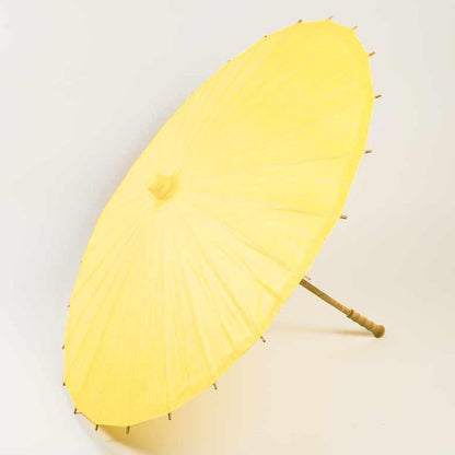 BULK PACK (10-PACK) 32" Lemon Yellow Chiffon Paper Parasol Umbrella with Elegant Handle