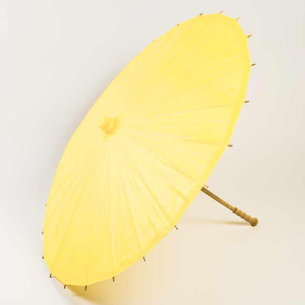 BULK PACK (6-PACK) 32" Lemon Yellow Chiffon Paper Parasol Umbrella with Elegant Handle