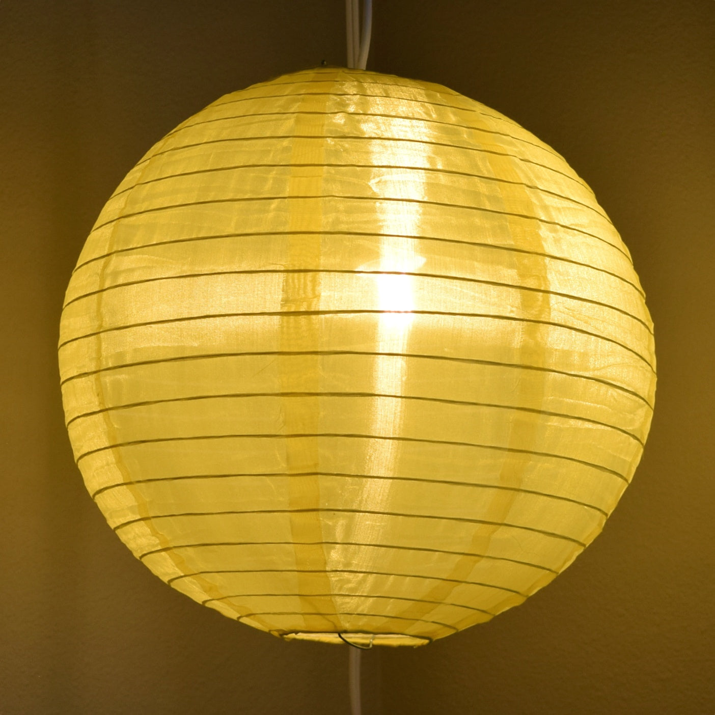 36" Yellow Jumbo Shimmering Nylon Lantern, Even Ribbing, Durable, Dry Outdoor Hanging Decoration