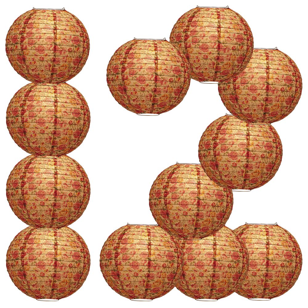12 PACK | 14" Liberty Print Fuchsia Rose Floral Pattern Paper Lantern, Design by Esper - PaperLanternStore.com - Paper Lanterns, Decor, Party Lights & More