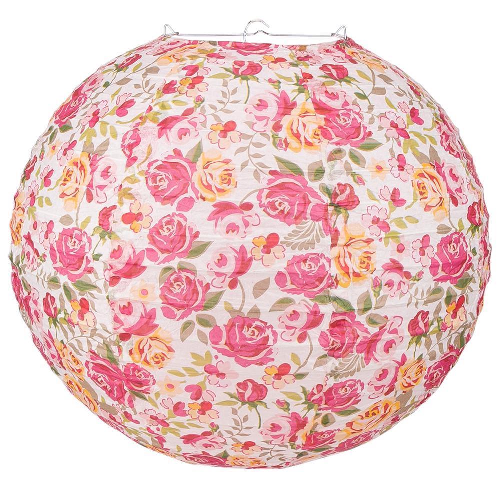14" Liberty Print Fuchsia Rose Floral Pattern 6pc Paper Lantern Party Pack - PaperLanternStore.com - Paper Lanterns, Decor, Party Lights & More