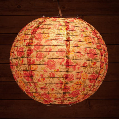 14" Liberty Print Fuchsia Rose Floral Pattern 6pc Paper Lantern Party Pack - PaperLanternStore.com - Paper Lanterns, Decor, Party Lights & More
