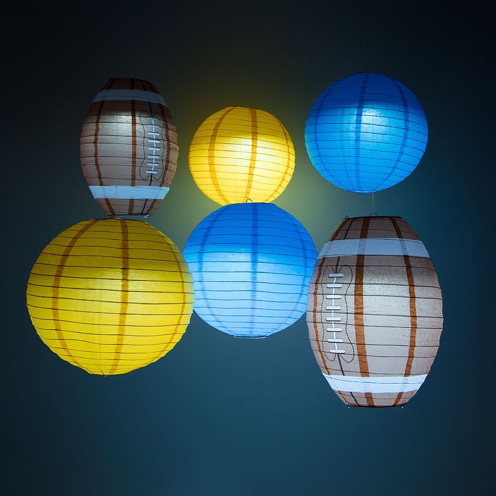 Los Angeles C Pro Football Paper Lanterns 6pc Combo Tailgating Party Pack (Turquoise / Yellow)  - by PaperLanternStore.com - Paper Lanterns, Decor, Party Lights & More