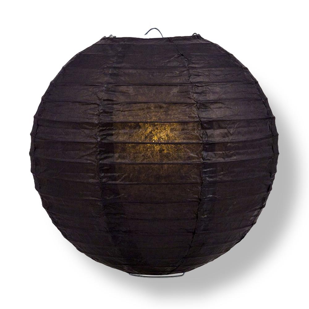 30" Black Jumbo Round Paper Lantern, Even Ribbing, Chinese Hanging Wedding & Party Decoration