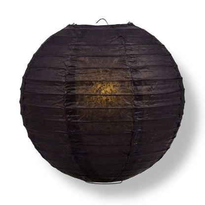 30" Black Jumbo Round Paper Lantern, Even Ribbing, Chinese Hanging Wedding & Party Decoration