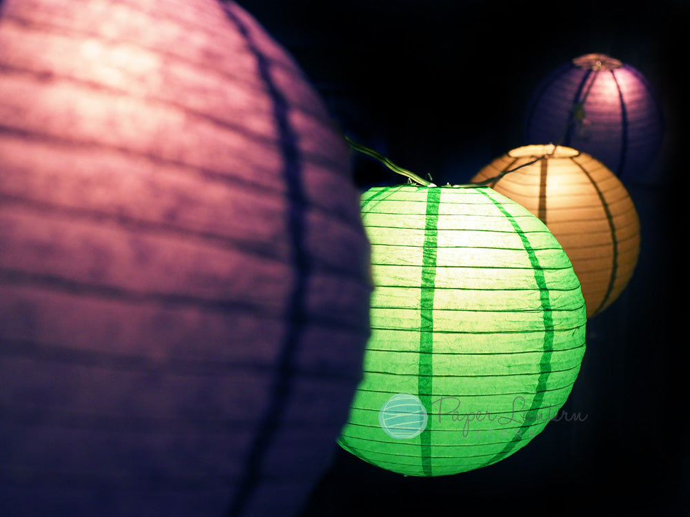 12" Mardi Gras Carnaval Festive Paper Lantern String Light COMBO Kit (31 FT) - PaperLanternStore.com - Paper Lanterns, Decor, Party Lights & More