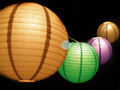 12" Mardi Gras Carnaval Festive Paper Lantern String Light COMBO Kit (31 FT) - PaperLanternStore.com - Paper Lanterns, Decor, Party Lights & More