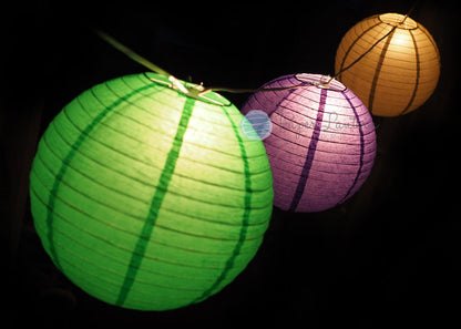12" Mardi Gras Carnaval Festive Paper Lantern String Light COMBO Kit (31 FT) - PaperLanternStore.com - Paper Lanterns, Decor, Party Lights & More