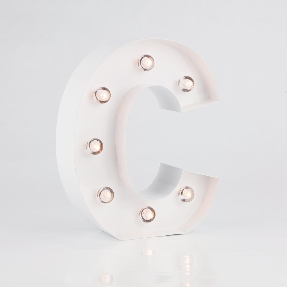 White Marquee Light Letter 'C' LED Metal Sign (8 Inch, Battery Operated w/ Timer) - PaperLanternStore.com - Paper Lanterns, Decor, Party Lights & More