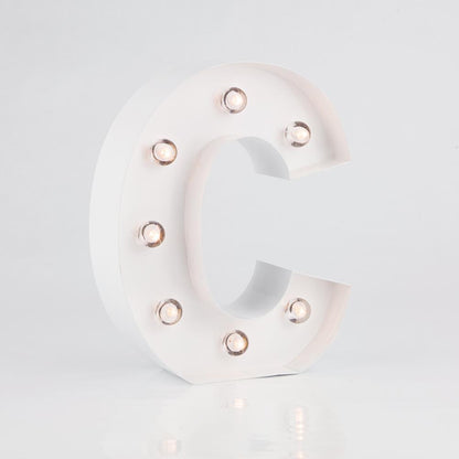 White Marquee Light Letter 'C' LED Metal Sign (8 Inch, Battery Operated w/ Timer) - PaperLanternStore.com - Paper Lanterns, Decor, Party Lights & More