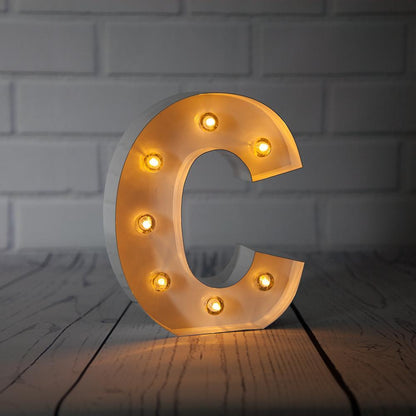 White Marquee Light Letter 'C' LED Metal Sign (8 Inch, Battery Operated w/ Timer) - PaperLanternStore.com - Paper Lanterns, Decor, Party Lights & More