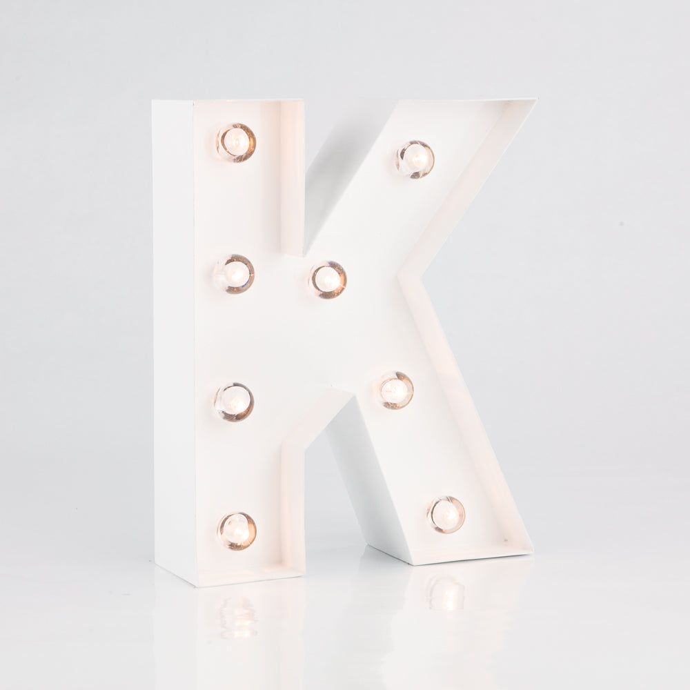 White Marquee Light Letter 'K' LED Metal Sign (8 Inch, Battery Operated w/ Timer) - PaperLanternStore.com - Paper Lanterns, Decor, Party Lights & More
