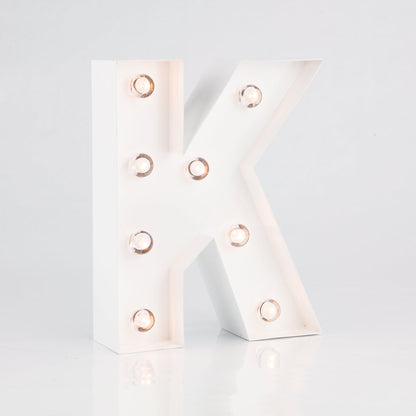 White Marquee Light Letter 'K' LED Metal Sign (8 Inch, Battery Operated w/ Timer) - PaperLanternStore.com - Paper Lanterns, Decor, Party Lights & More