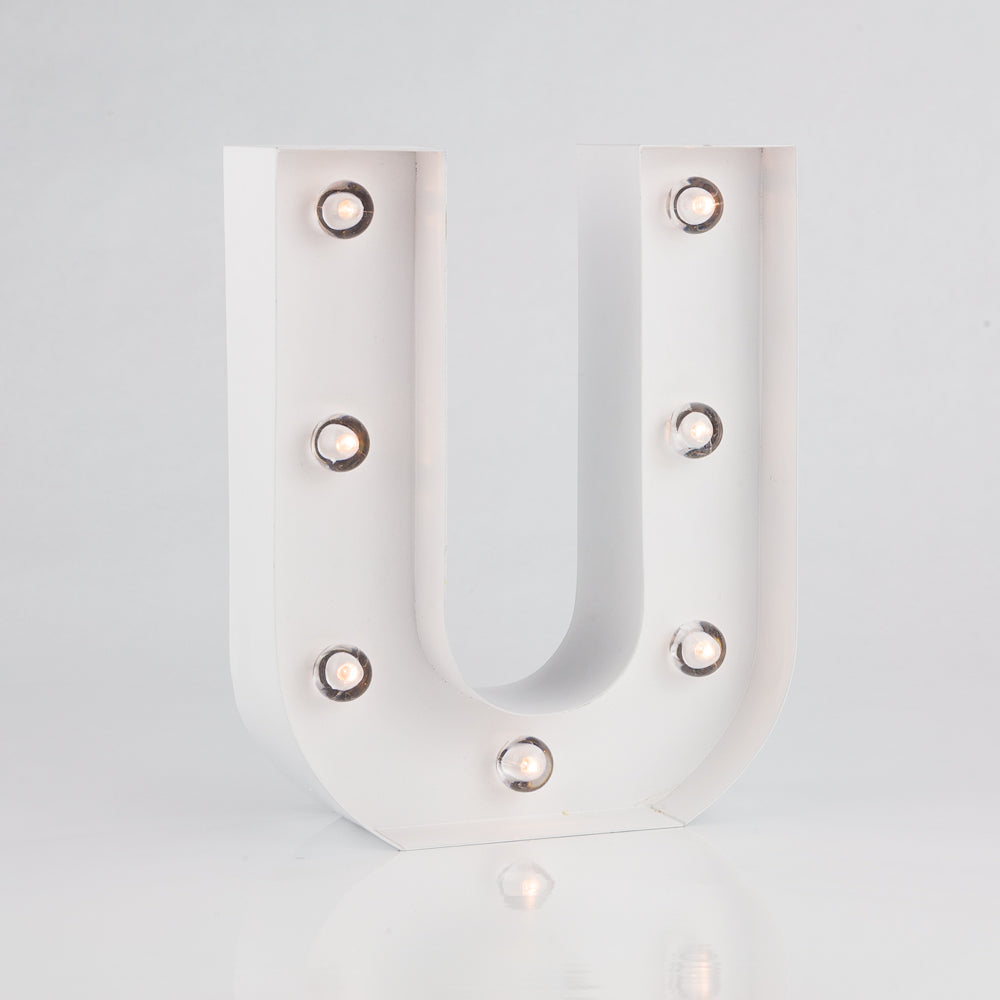 White Marquee Light Letter 'U' LED Metal Sign (8 Inch, Battery Operated w/ Timer) - PaperLanternStore.com - Paper Lanterns, Decor, Party Lights & More