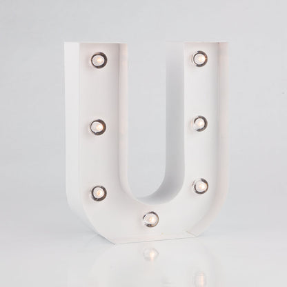 White Marquee Light Letter 'U' LED Metal Sign (8 Inch, Battery Operated w/ Timer) - PaperLanternStore.com - Paper Lanterns, Decor, Party Lights & More