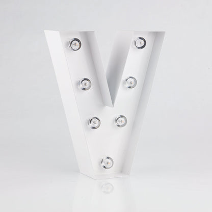 White Marquee Light Letter 'V' LED Metal Sign (8 Inch, Battery Operated w/ Timer) - PaperLanternStore.com - Paper Lanterns, Decor, Party Lights & More