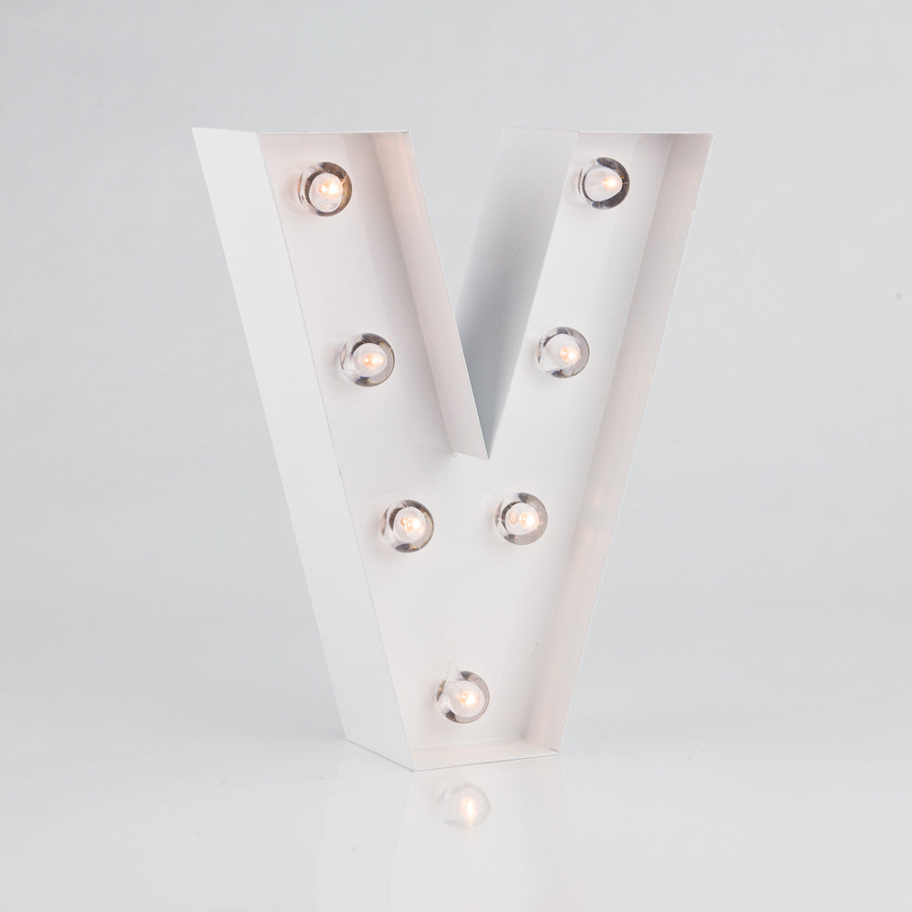 White Marquee Light Letter 'V' LED Metal Sign (8 Inch, Battery Operated w/ Timer) - PaperLanternStore.com - Paper Lanterns, Decor, Party Lights & More