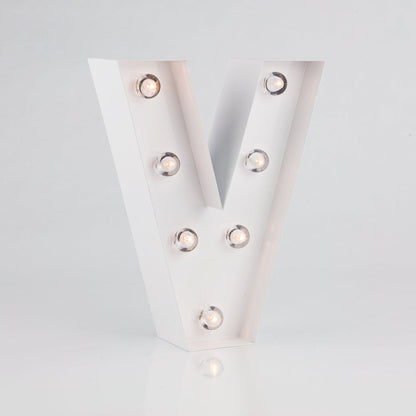 White Marquee Light Letter 'V' LED Metal Sign (8 Inch, Battery Operated w/ Timer) - PaperLanternStore.com - Paper Lanterns, Decor, Party Lights & More