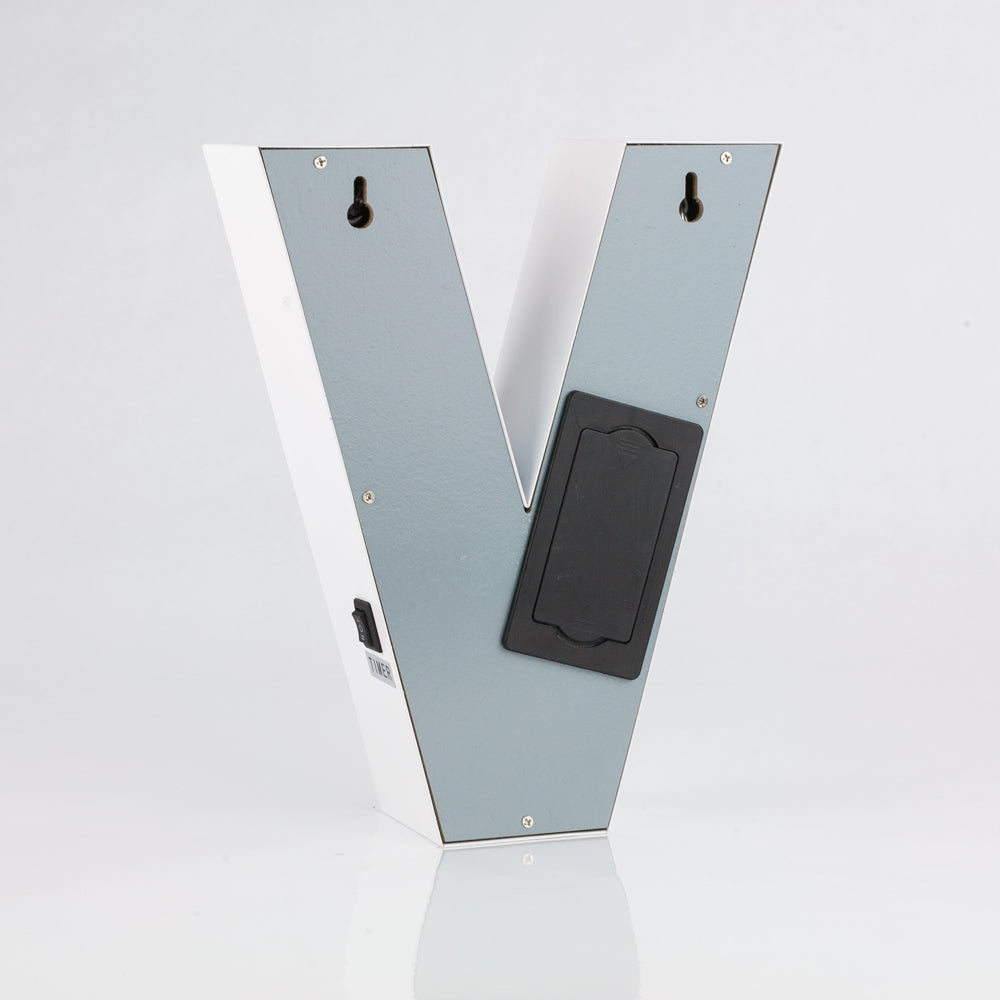 White Marquee Light Letter 'V' LED Metal Sign (8 Inch, Battery Operated w/ Timer) - PaperLanternStore.com - Paper Lanterns, Decor, Party Lights & More
