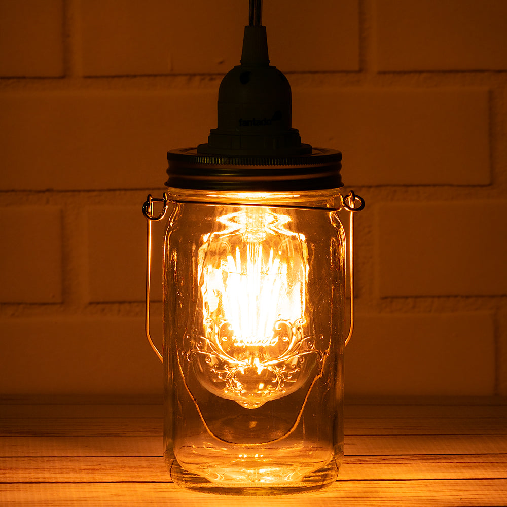 Fantado Mason Jar Pendant Light Kit, Wide Mouth, Clear Cord, 15FT - PaperLanternStore.com - Paper Lanterns, Decor, Party Lights & More