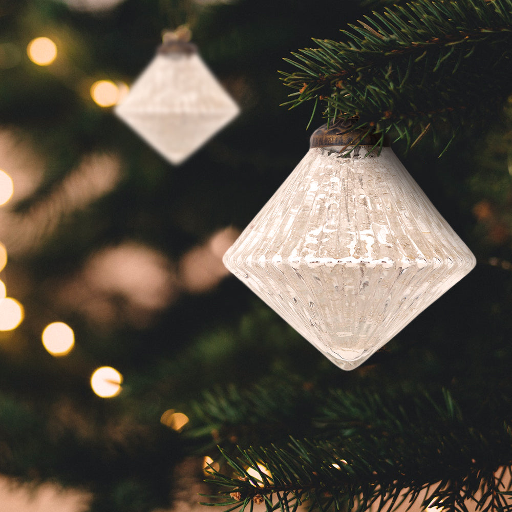 2.25" Silver Adele Mercury Glass Diamond Ornament Christmas Decoration - PaperLanternStore.com - Paper Lanterns, Decor, Party Lights & More