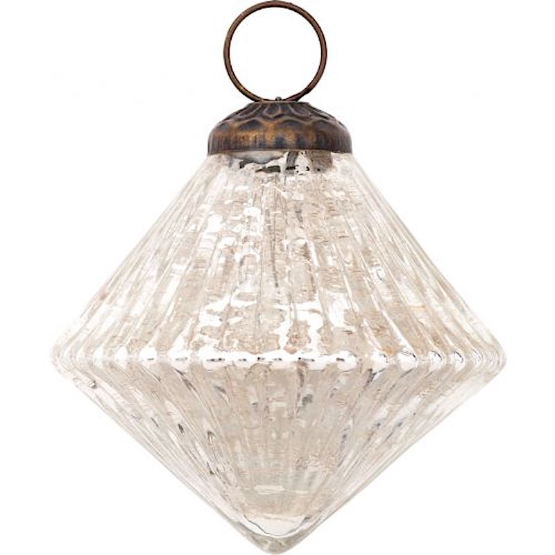 3-PACK | 3" Silver Adele Mercury Glass Diamond Ornament Christmas Decoration