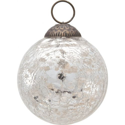 3-PACK | 3" Silver Lana Mercury Crackle Ball Glass Ornament Christmas Tree Decoration