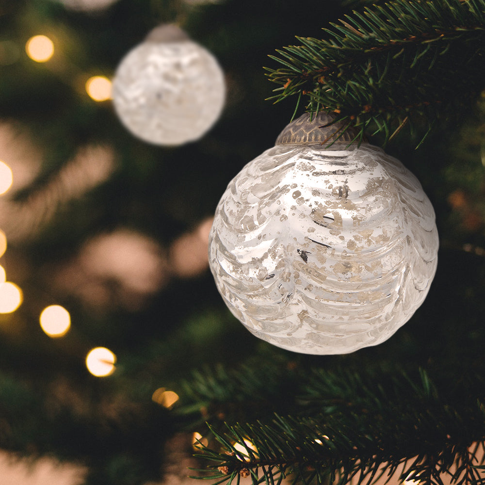 3" Silver Nola Mercury Glass Waved Ball Ornament Christmas Decoration - PaperLanternStore.com - Paper Lanterns, Decor, Party Lights & More