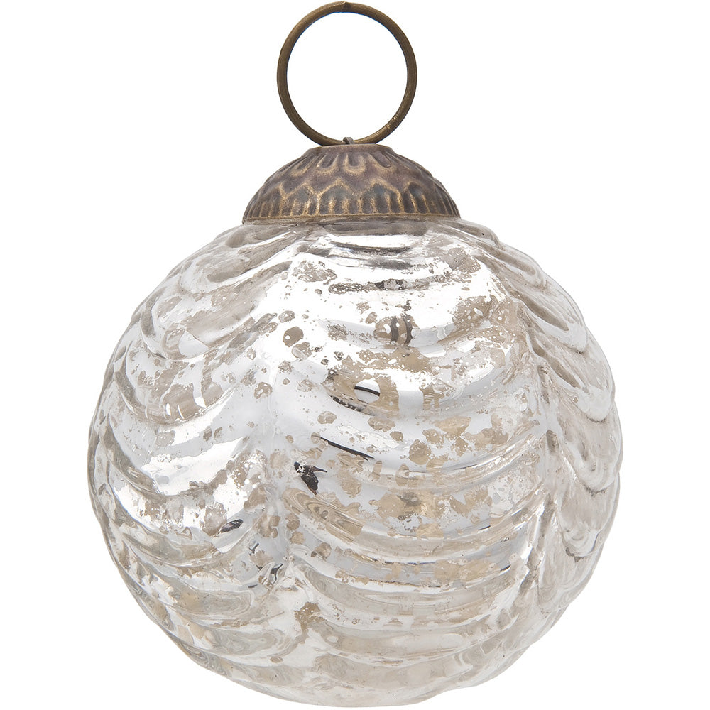 3-PACK | 2.5" Silver Nola Mercury Glass Waved Ball Ornament Christmas Decoration