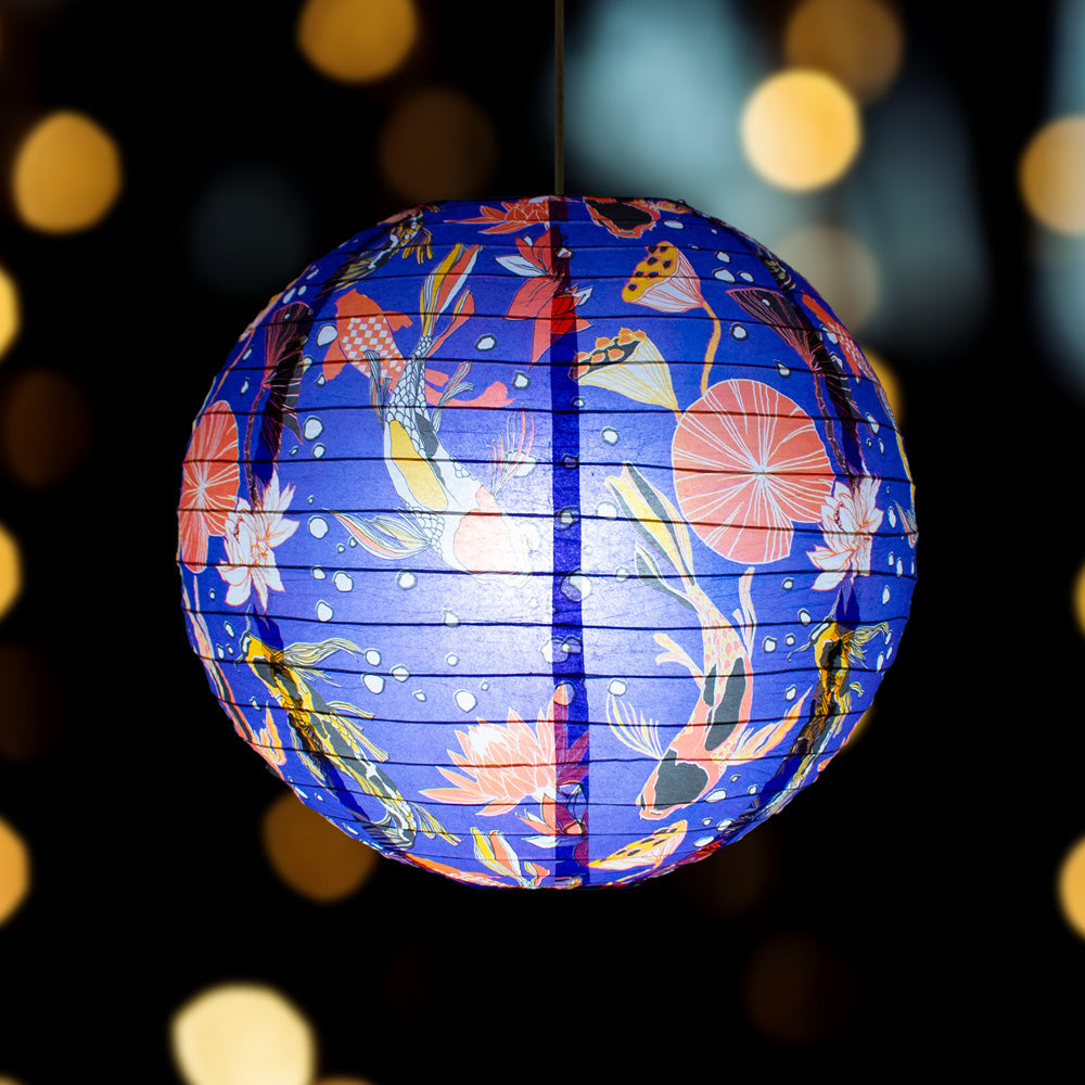 14 Inch Midnight Koi Fish Pond Premium Paper Lantern - PaperLanternStore.com - Paper Lanterns, Decor, Party Lights & More