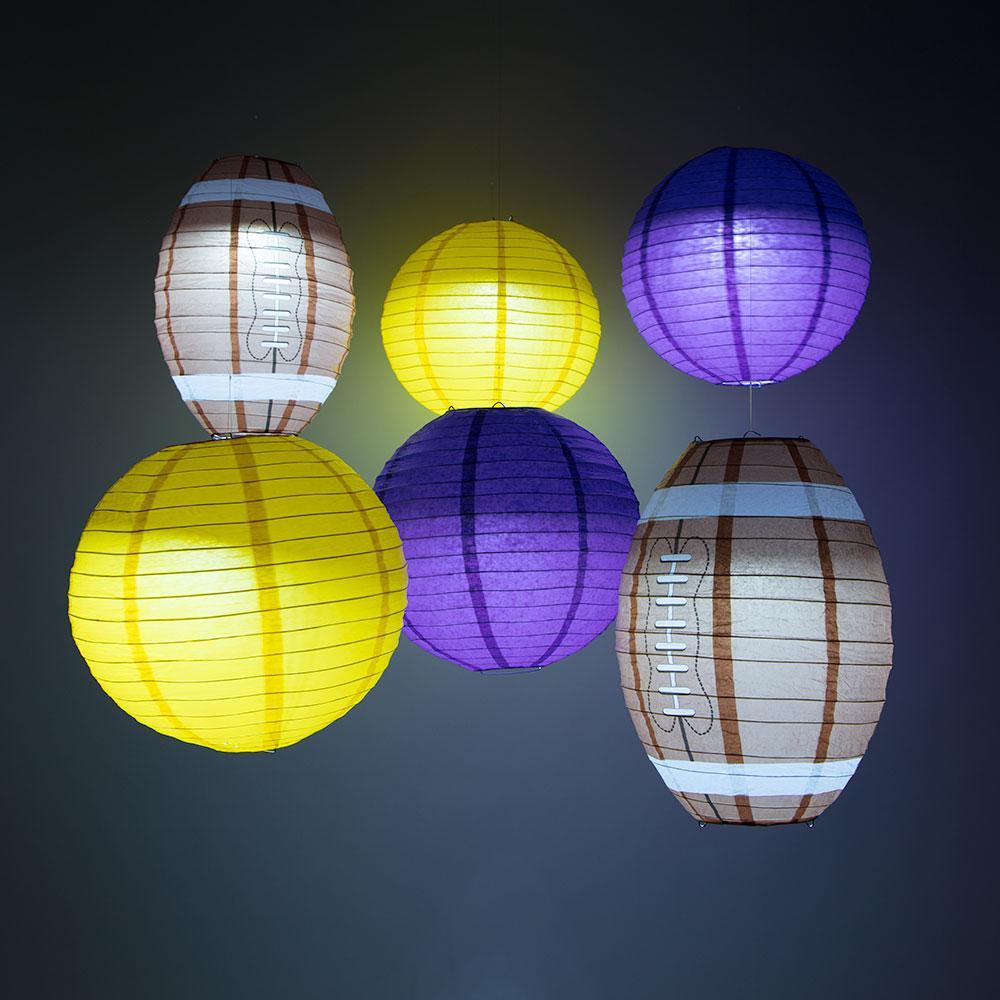 Minnesota Pro Football Paper Lanterns 6pc Combo Tailgating Party Pack (Purple/Yellow)  - by PaperLanternStore.com - Paper Lanterns, Decor, Party Lights & More