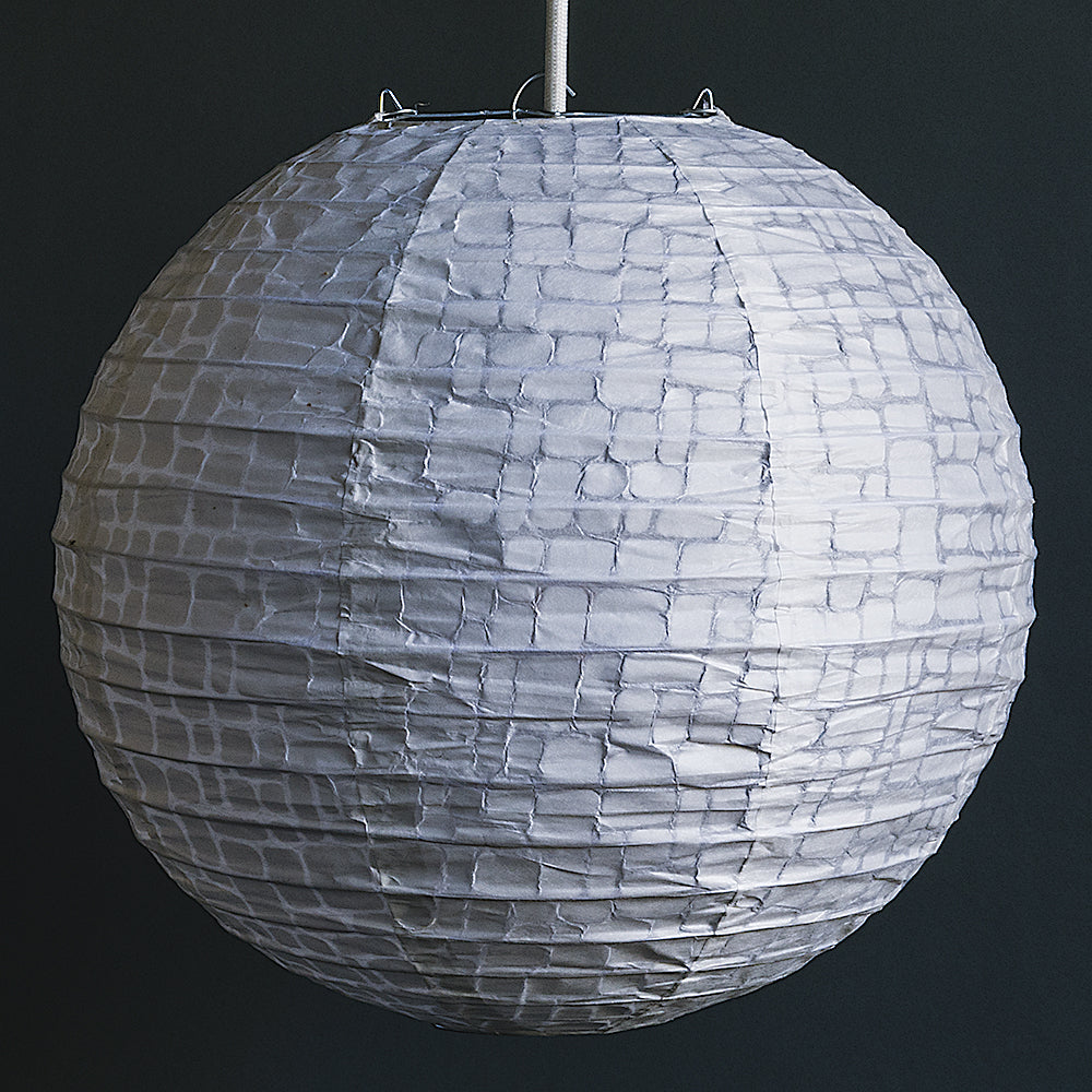 BULK PACK (3) 12" Modern Stone Japanese Kozo Unryu Fibrous Paper Lantern Shade, Hanging Decoration - PaperLanternStore.com - Paper Lanterns, Decor, Party Lights & More