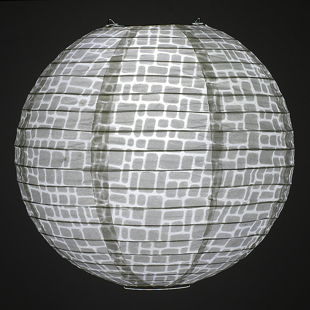 BULK PACK (3) 12" Modern Stone Japanese Kozo Unryu Fibrous Paper Lantern Shade, Hanging Decoration - PaperLanternStore.com - Paper Lanterns, Decor, Party Lights & More
